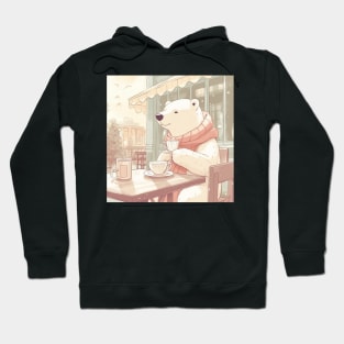 Polar Bear at Cafe, Kawaii, French Style, Coffee, Tea Hoodie